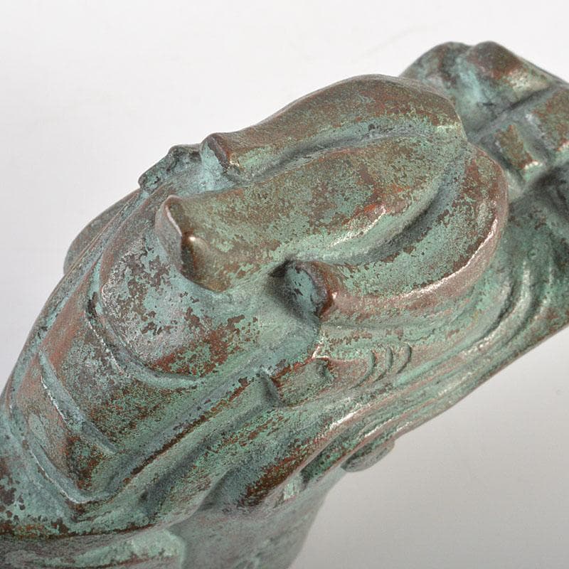 安一作　古銅青銅　龍首杖頭　共箱　N　6831