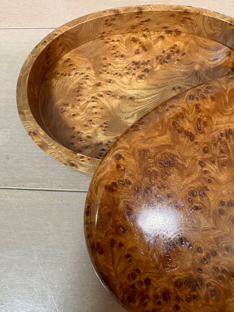 木製　菓子入れ　小物入れ　春楡瘤　欅　けやき　楡　白樺　瘤杢