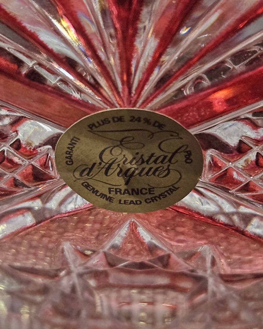 輸入品フランス製　赤被せ　クリスタル　カットガラスボール　切子ボール　オブジェ