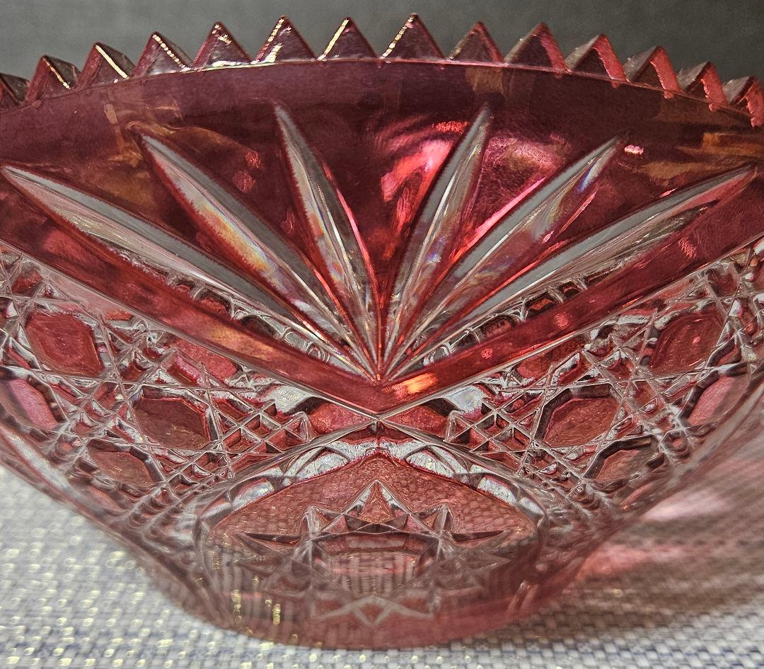 輸入品フランス製　赤被せ　クリスタル　カットガラスボール　切子ボール　オブジェ