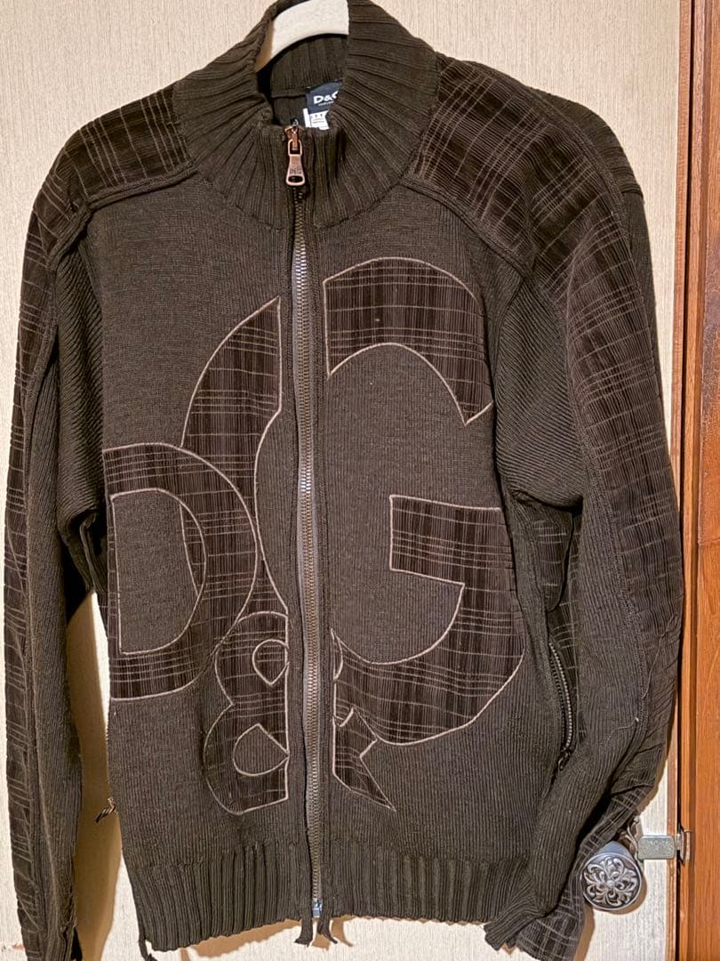 D&G ダークブラウン ジップアップニットジャケット