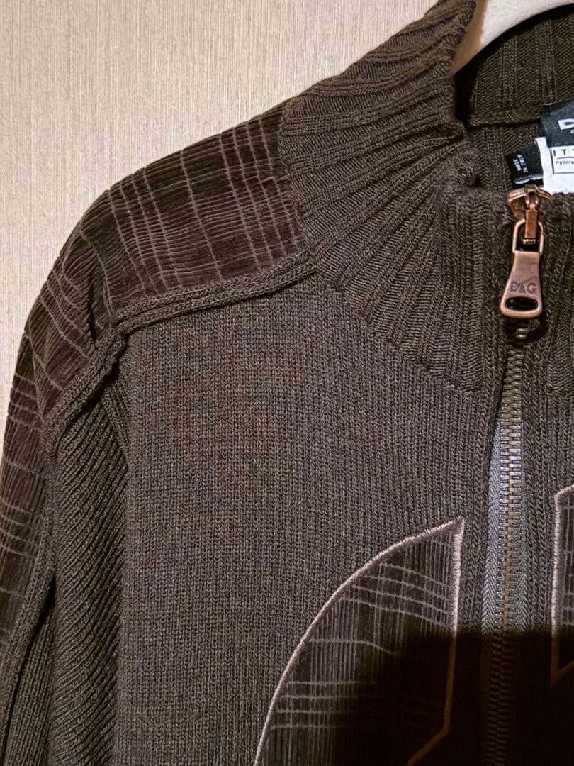 D&G ダークブラウン ジップアップニットジャケット