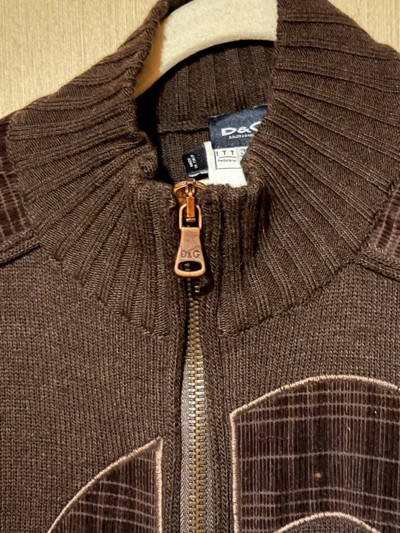 D&G ダークブラウン ジップアップニットジャケット