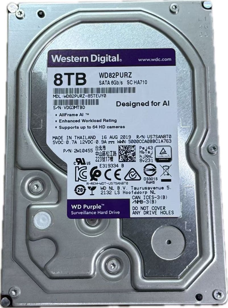 外付けハードディスク・ドライブ WD Purple 8TB HDD 120103