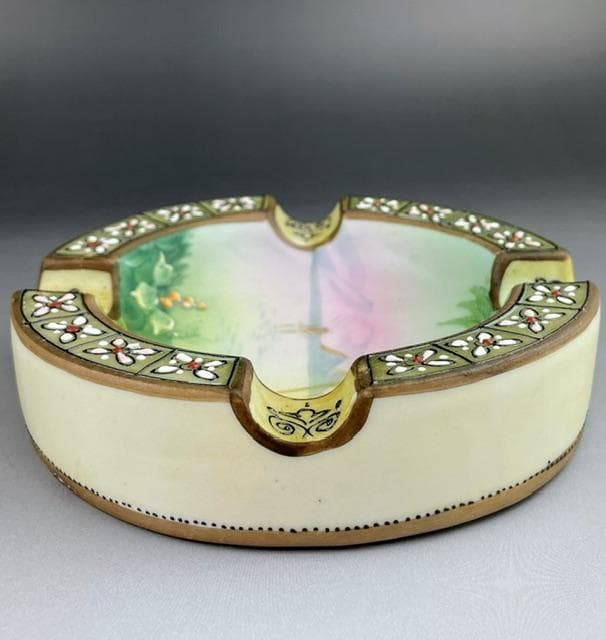 【美品・希少】オールドノリタケ 盛り上げ風景紋灰皿 盛上げ アールヌーボー