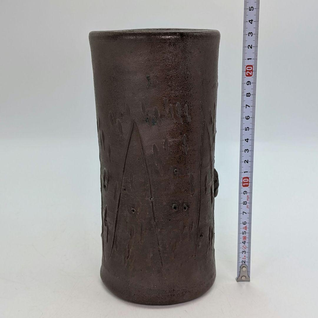 明治時代 備前焼 装飾花入 大黒天彫貼付 大黒様 七福神 縁起物 花器 花瓶