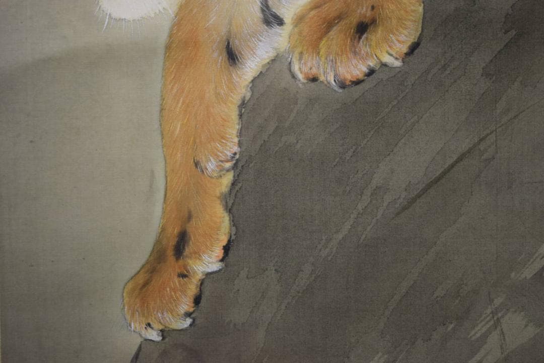 真作/研璋/猛虎図/梶谷竹水の桐極箱付/布袋屋掛軸HG-242