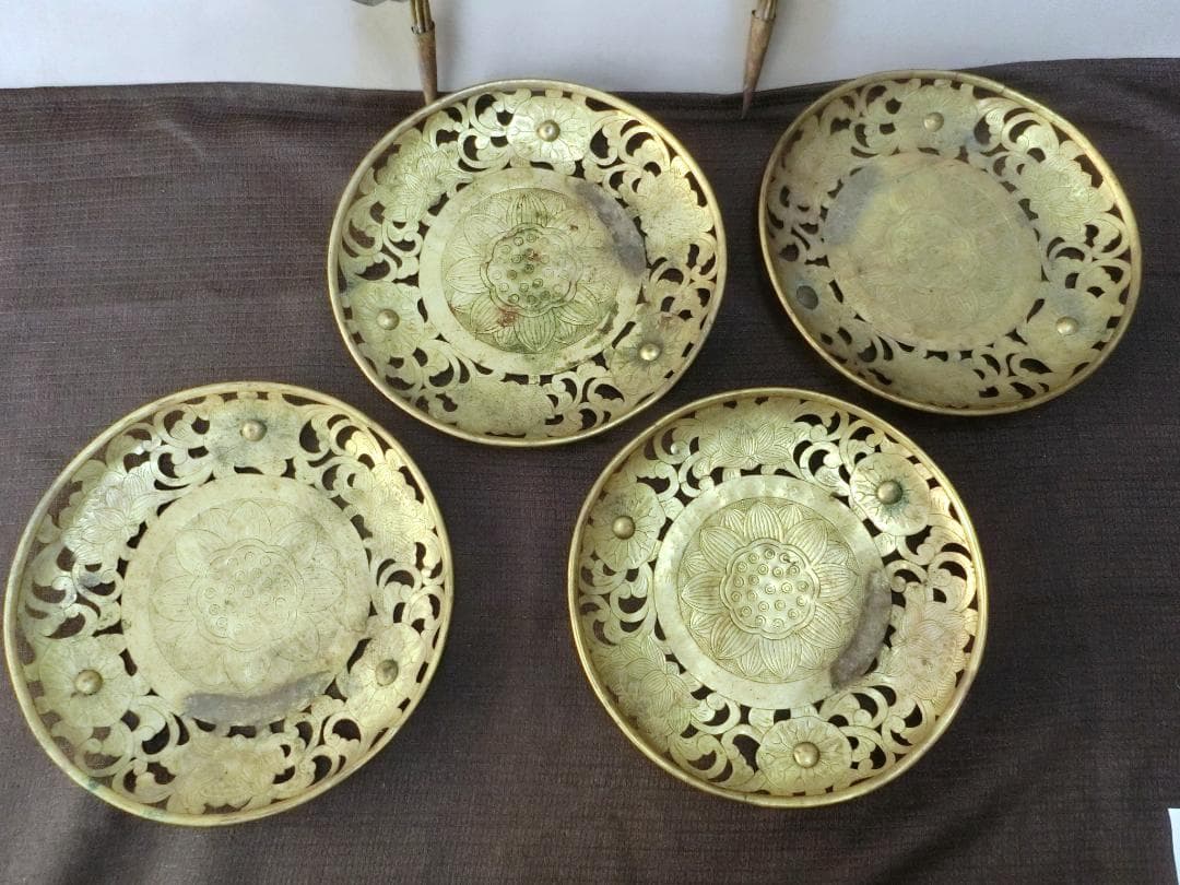 仏教美術！【仏具　華籠　けご　4点　蓮花１対・K20・骨董】仏　佛　恵比寿大黒