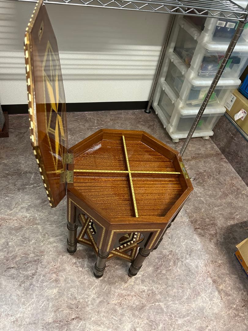 象嵌寄木細工　八角形アンティークテーブル 花台 サイドテーブル