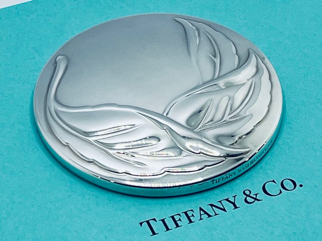 h884 希少　ティファニー　オリーブ　リーフ　コンパクトミラー 手鏡　携帯