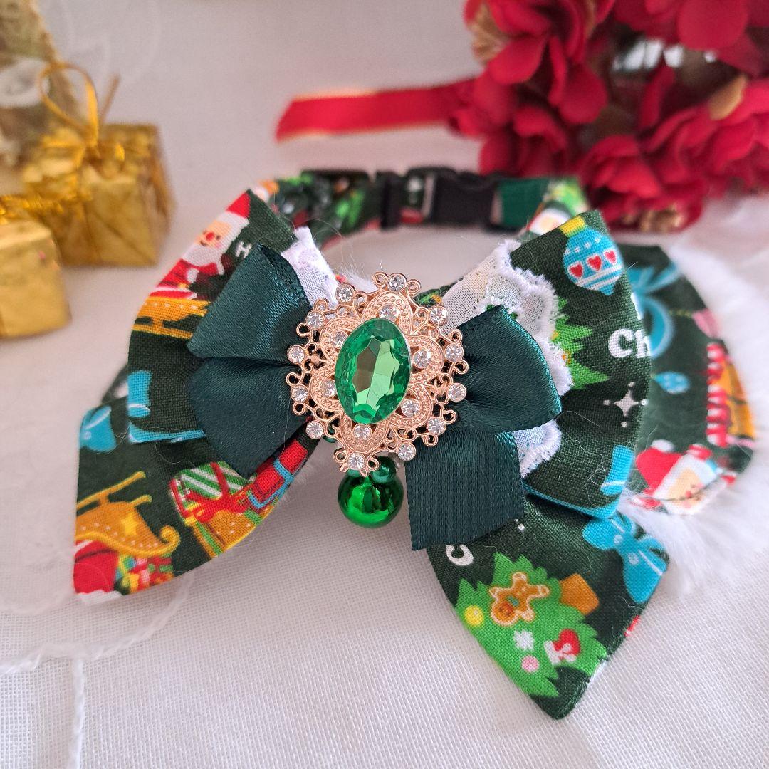クリスマスシリーズ(リボン柄)わんちゃん猫ちゃん用襟つき首輪