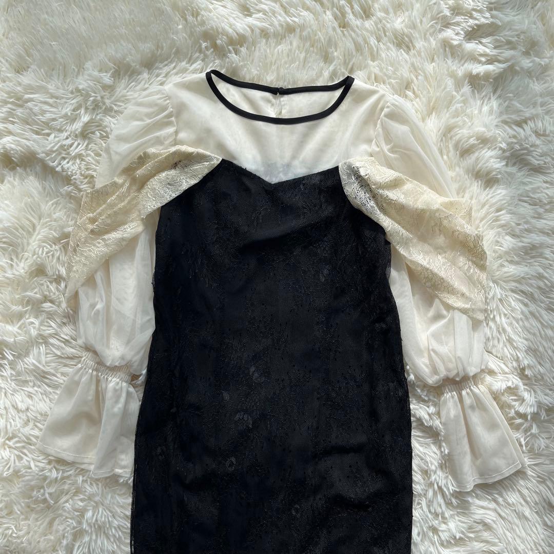 美品✨ルイルエブティック　ボリュームスリーブ×レースドレス マーメイド　S