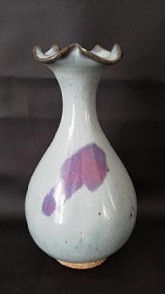 ＊中国古美術/鈞窯天藍釉紫斑百合口玉壺/