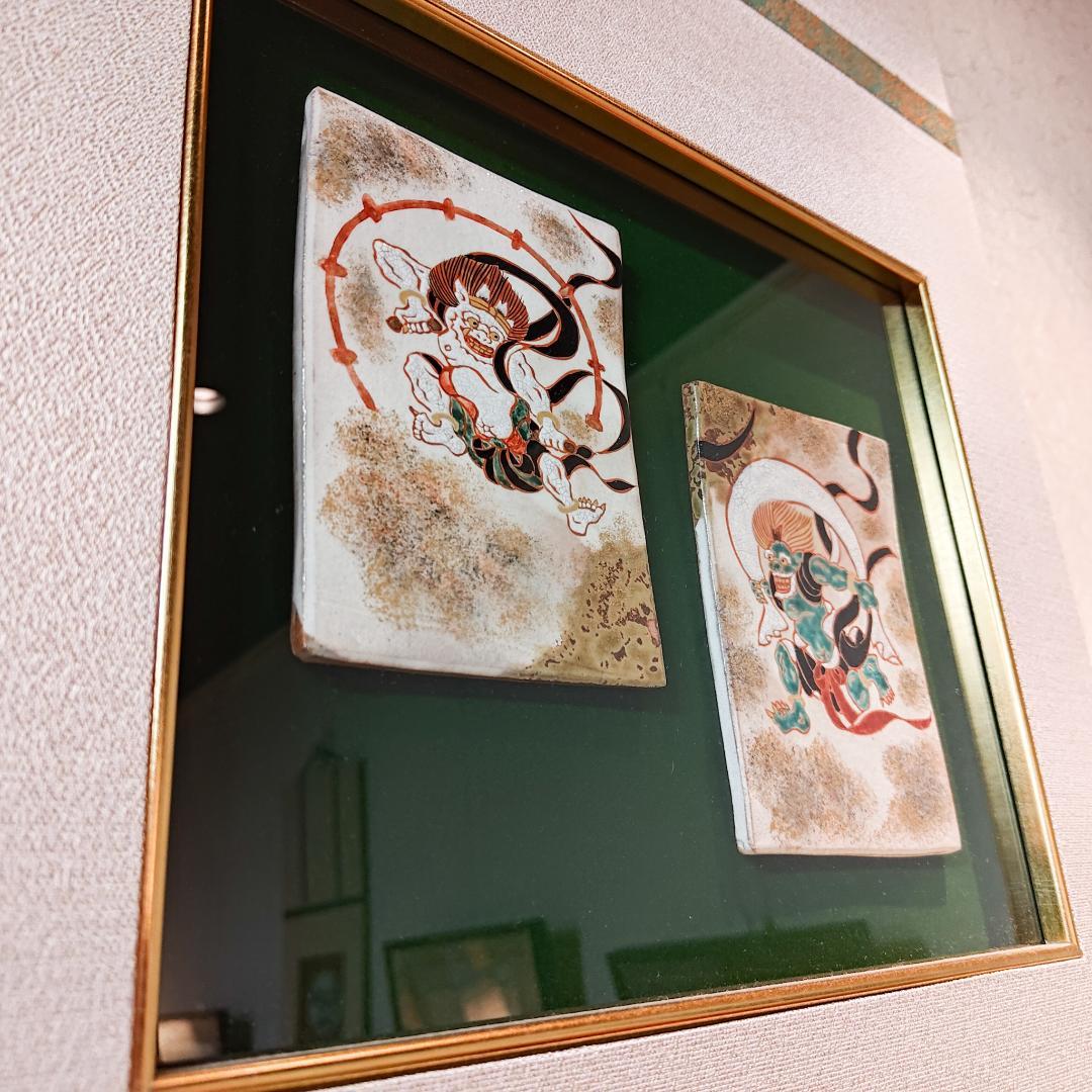 【新品・未使用】陶板掛軸　風神雷神　インテリア　貴重品　清水焼