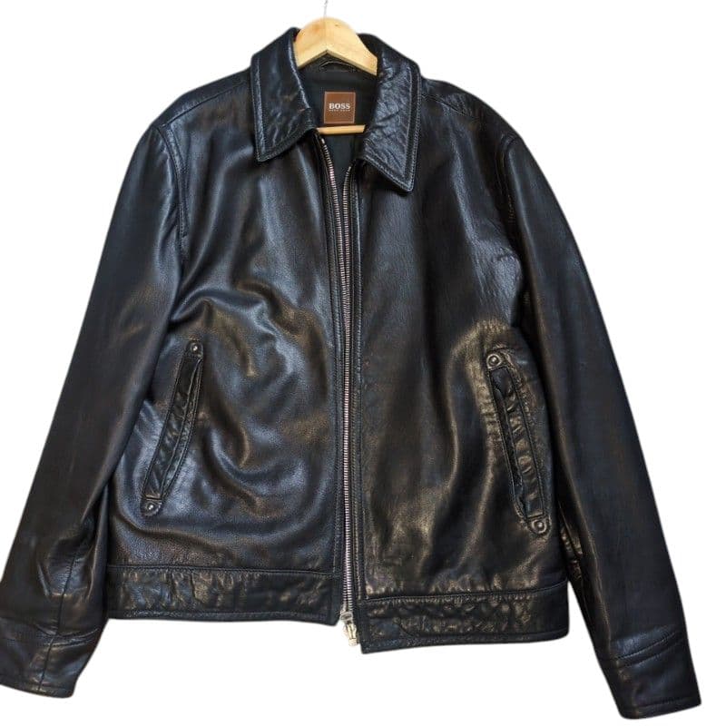 ２Ｌ　ヒューゴボス　レザージャケット　シングル　大きいサイズ　ラムレザー　訳あり