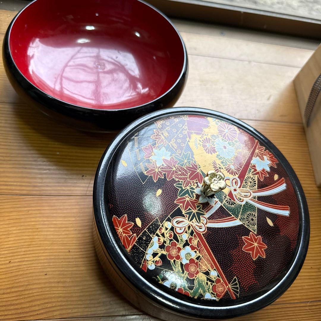 漆器 菓子器 和風花柄 直径約20cm