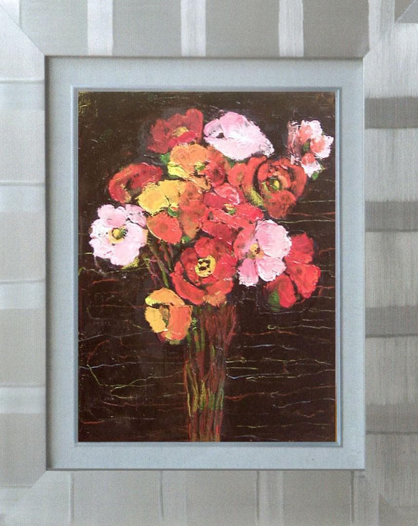 油絵 菅家令子 絵 絵画 インテリア 額付(黒) uF6-112002 花ポピー