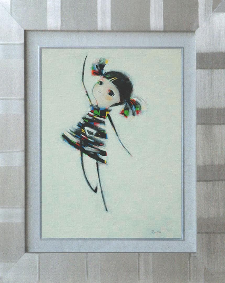 油絵 菅家令子 絵 絵画インテリア F4-080715 女の子“また来てね～\"