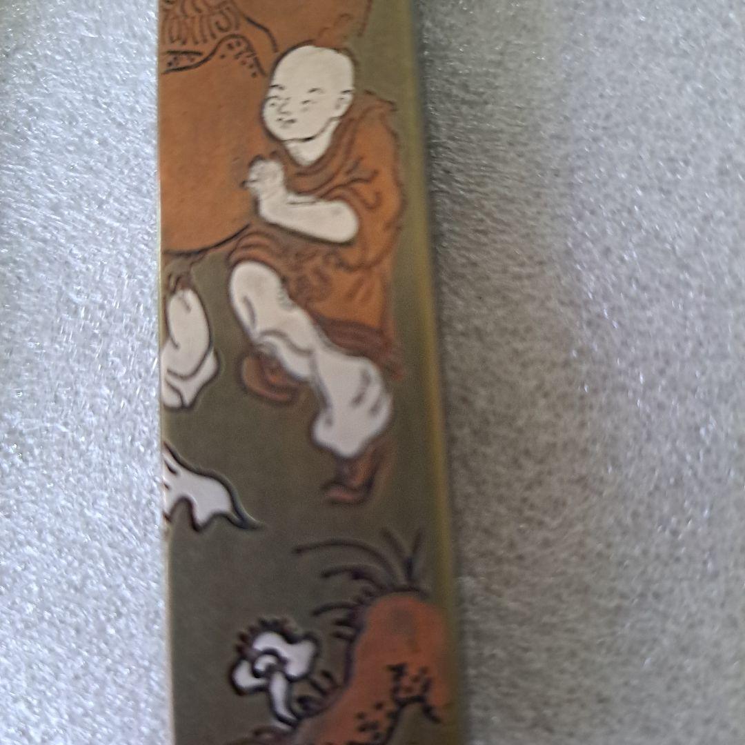 中国古玩　書道具　銅製品文鎮　福祿壽画刻印　雲肅堂製刻印　一対