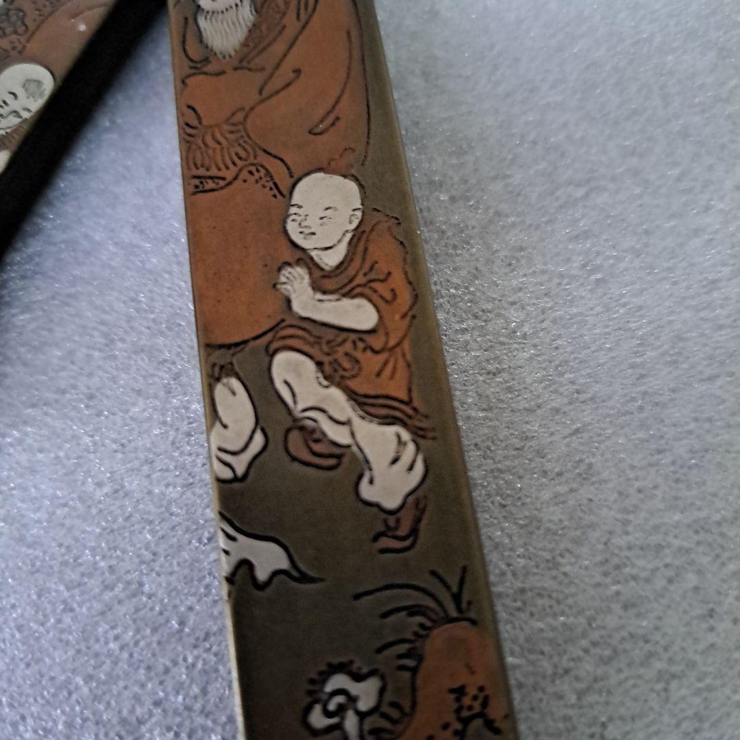 中国古玩　書道具　銅製品文鎮　福祿壽画刻印　雲肅堂製刻印　一対