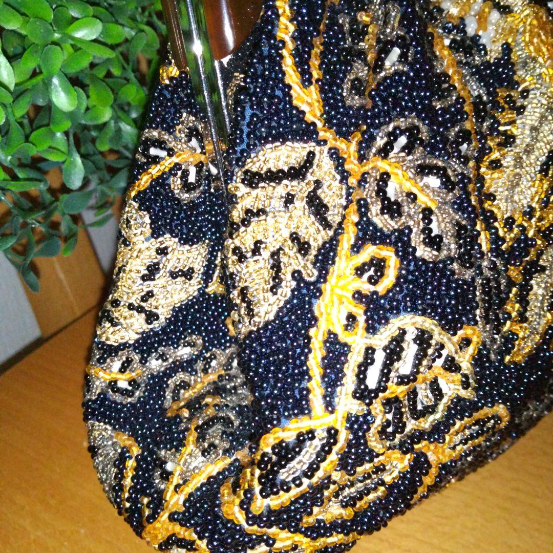 銀座　Hakubotan　ヴィンテージ　ビーズバッグ　総花柄