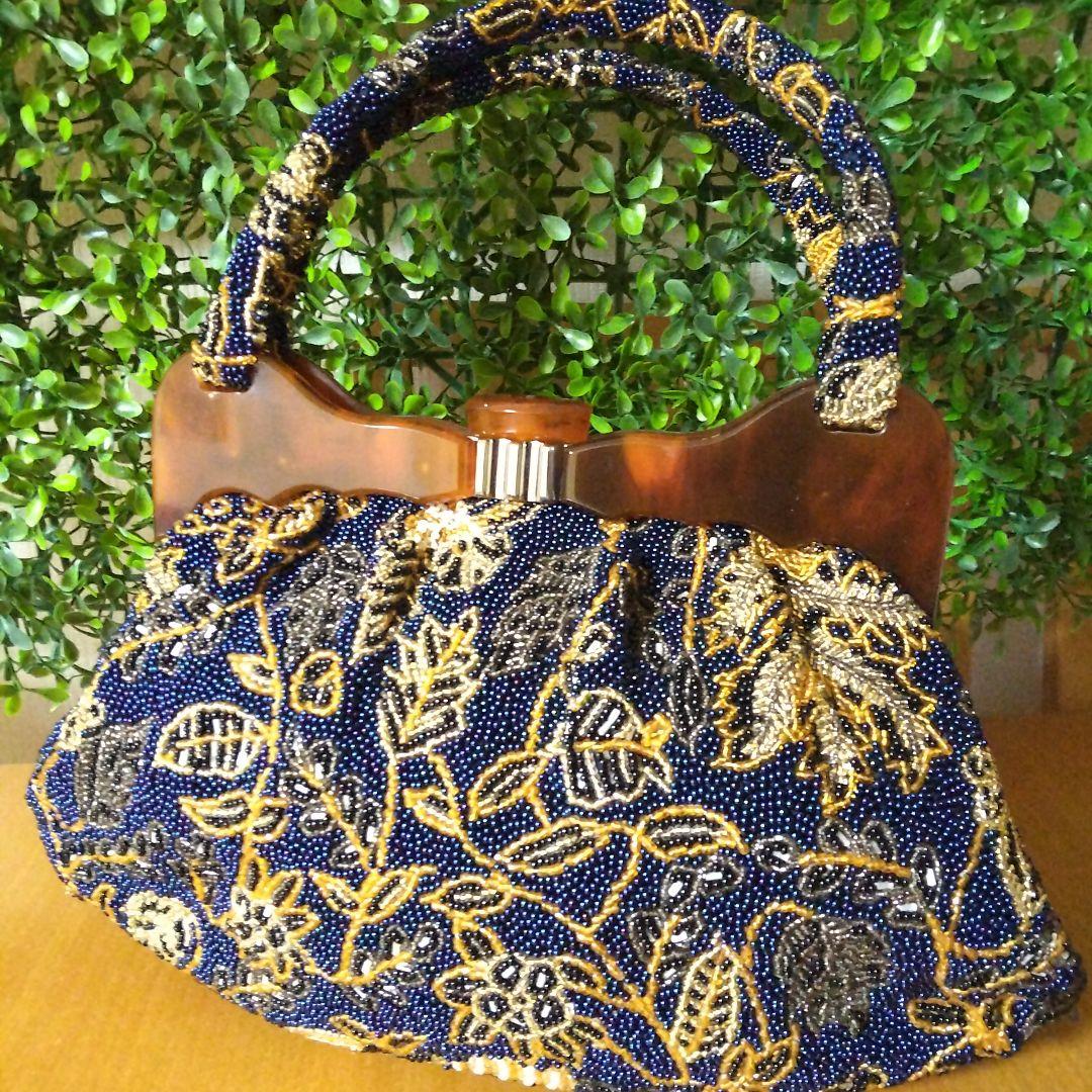 銀座　Hakubotan　ヴィンテージ　ビーズバッグ　総花柄