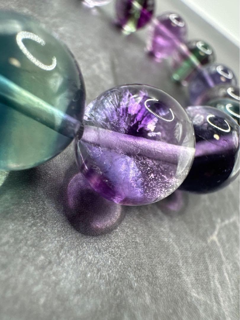 全粒虹入り　フローライト　12mm　天然石　ブレスレット