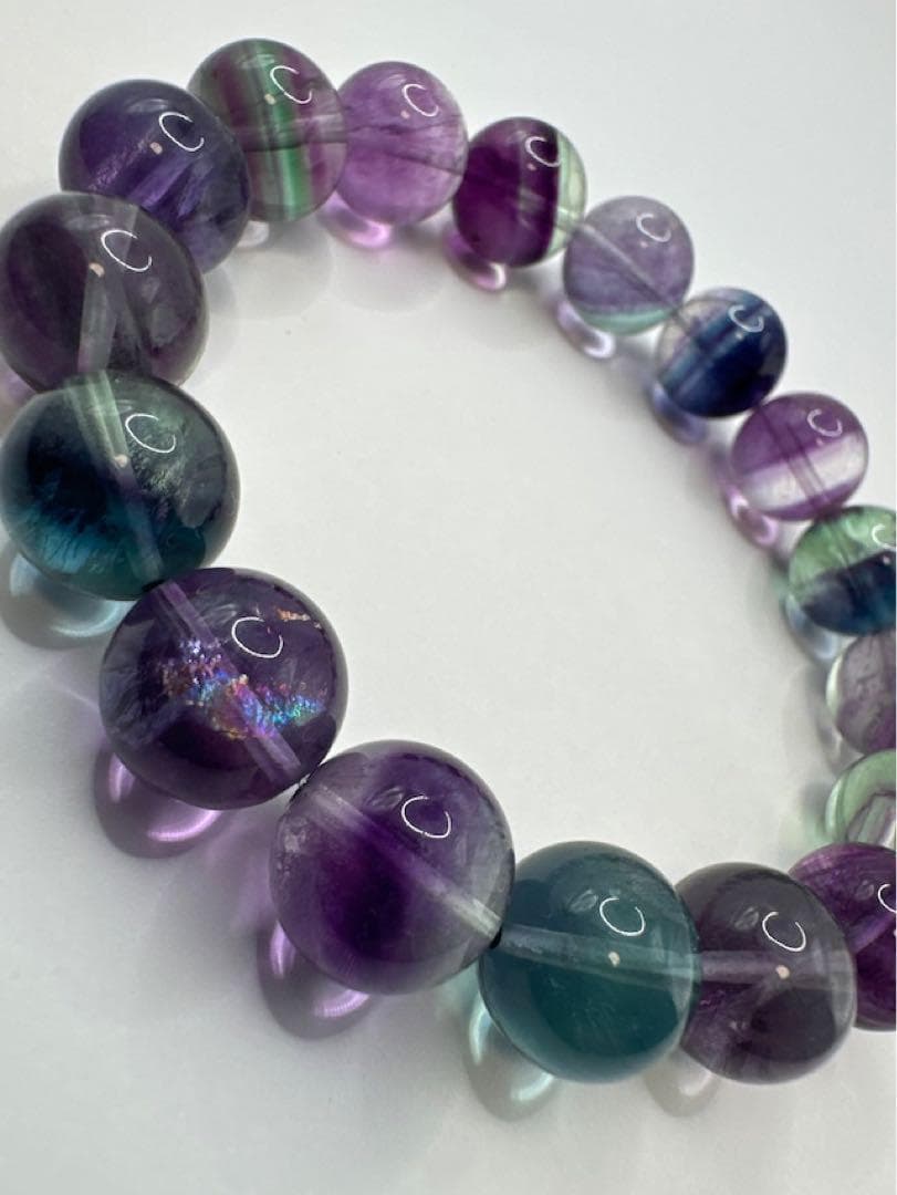 全粒虹入り　フローライト　12mm　天然石　ブレスレット