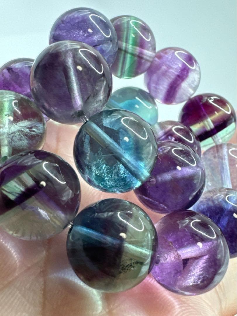 全粒虹入り　フローライト　12mm　天然石　ブレスレット