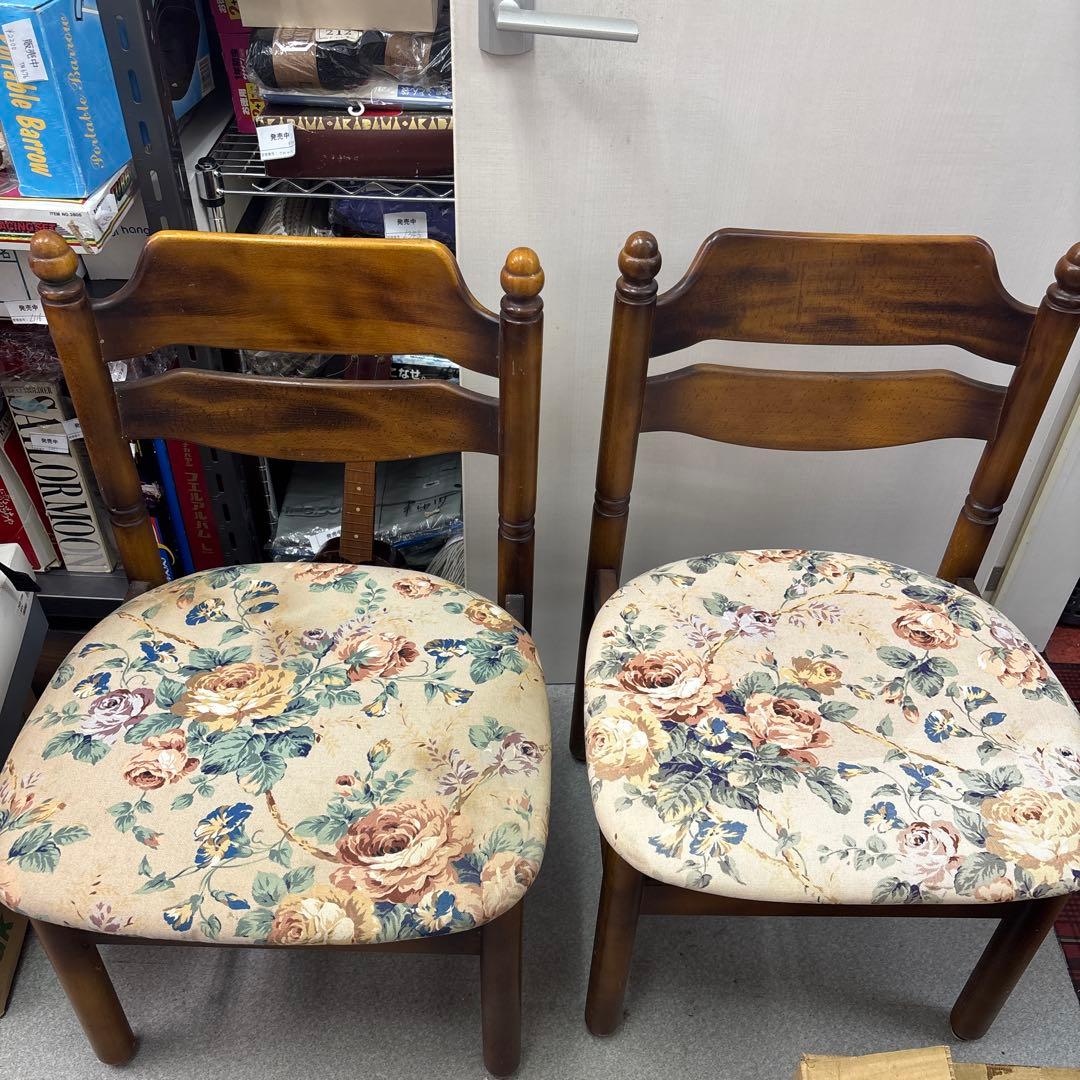 カリモク ダイニングチェア 花柄 椅子　2個セット