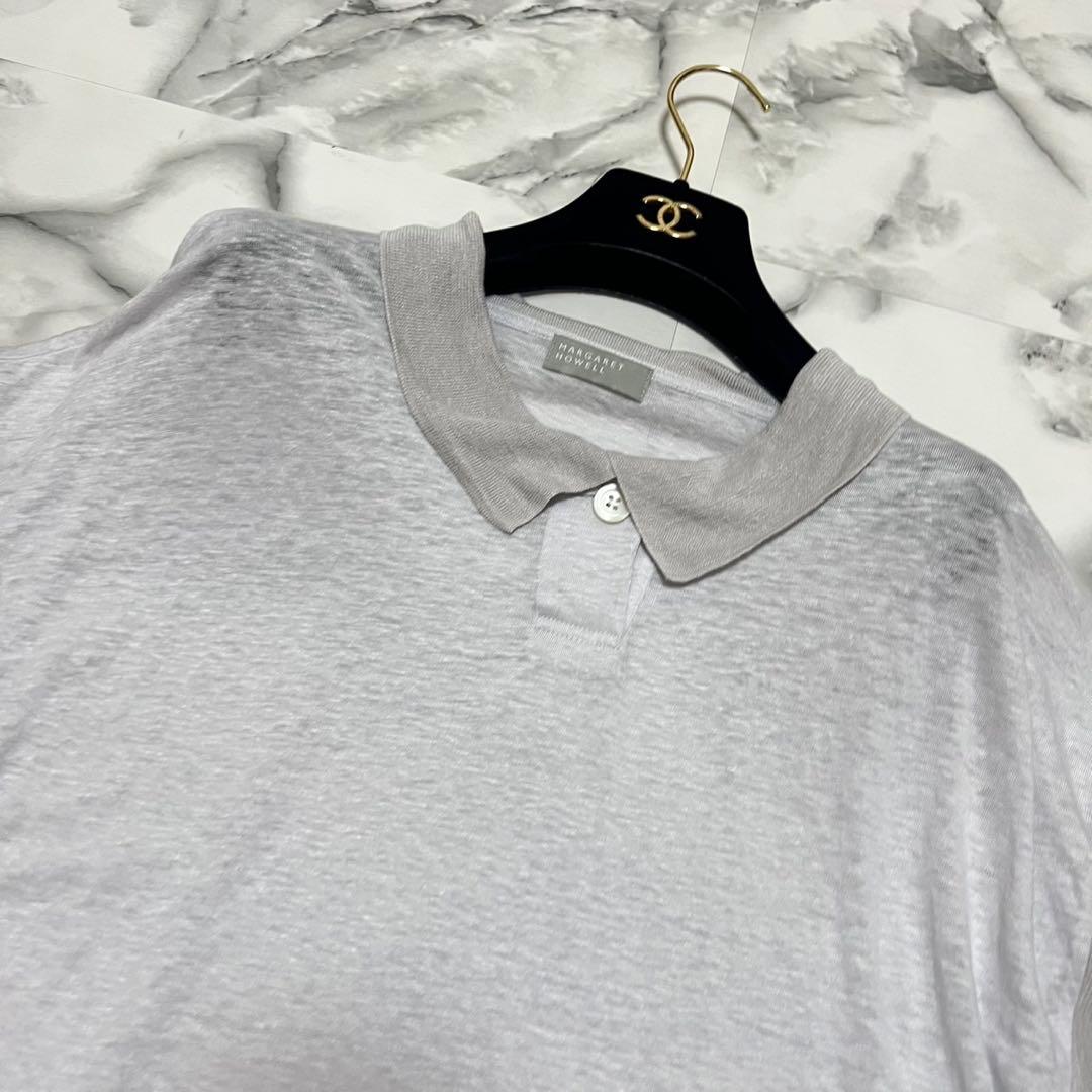 【美品】マーガレットハウエル　2023ss リネン100% ポロシャツ　グレー