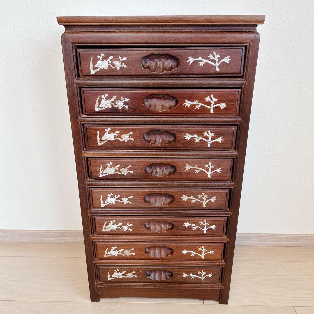 螺鈿細工 箪笥 整理箪笥 8段 木製チェスト 中国骨董 唐木