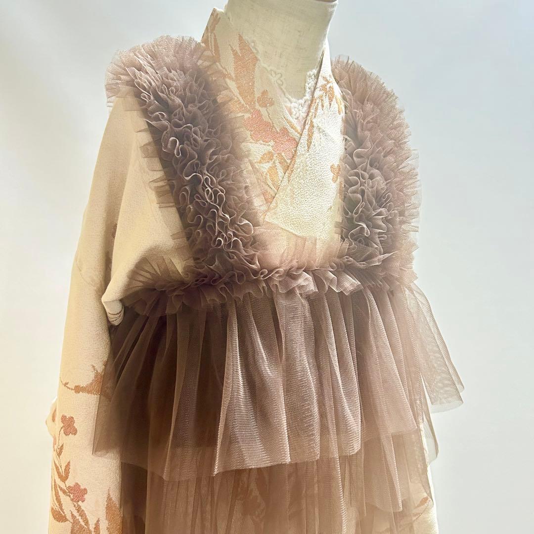 被布エプロン【チョコレート】チュール被布　被布ドレス　七五三　チュールドレス