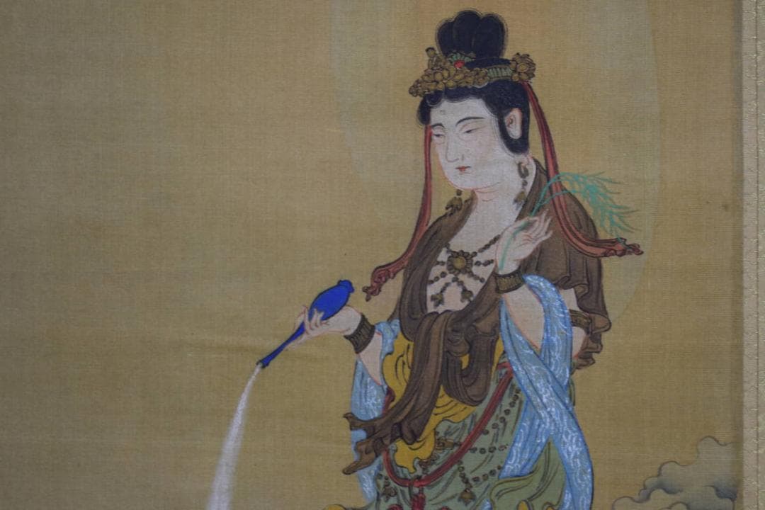 模写/橋本雅邦/観音図/金襴表装/布袋屋掛軸HF-795