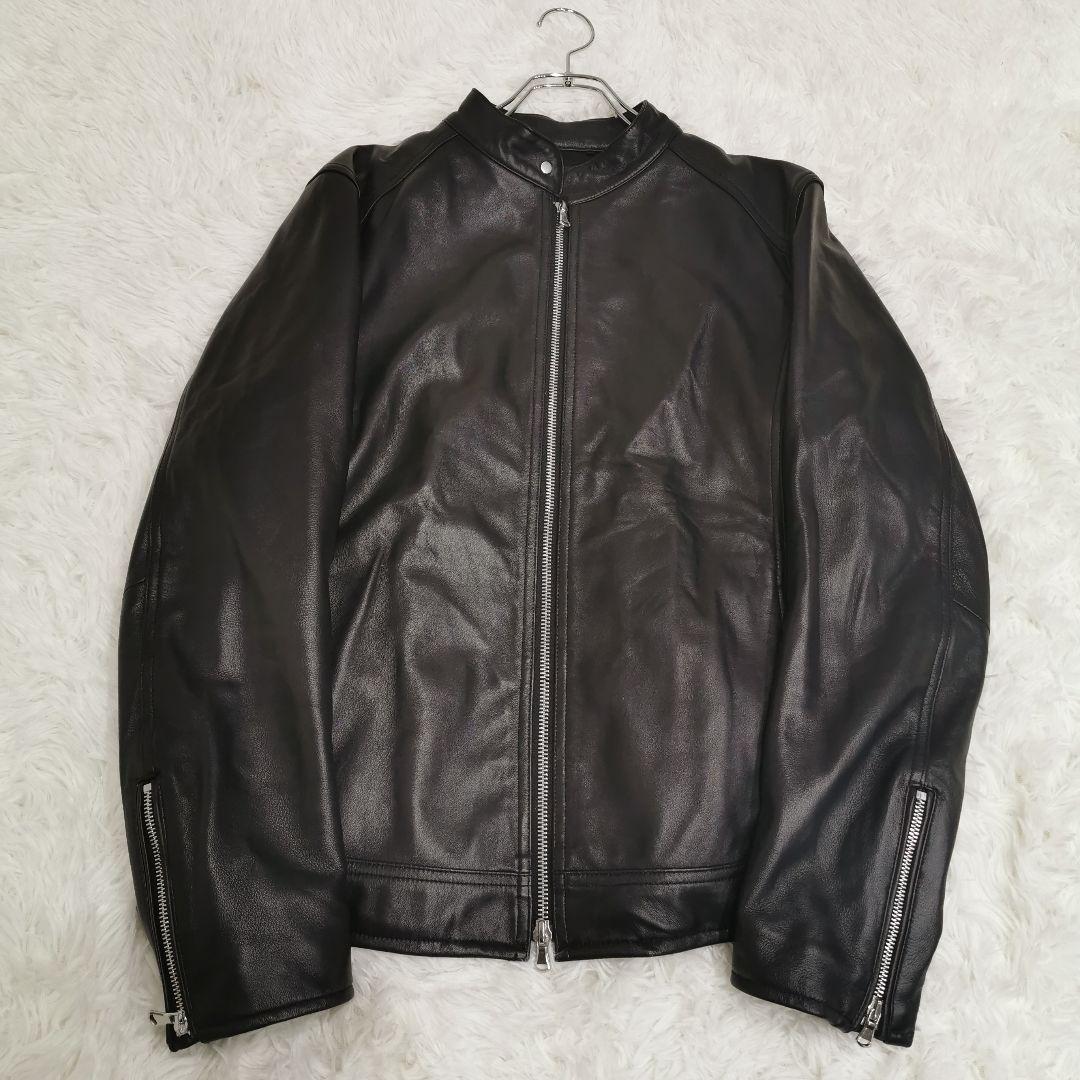 美品 ナノユニバース ラムレザー シングル ライダース ブラック XLサイズ