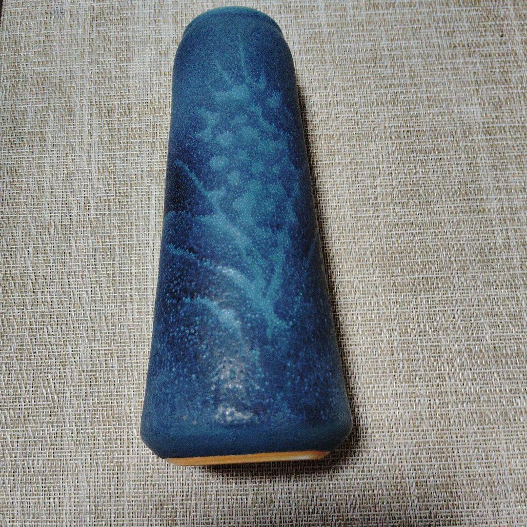 京都清水焼 谷口良三作 青色円筒形花瓶