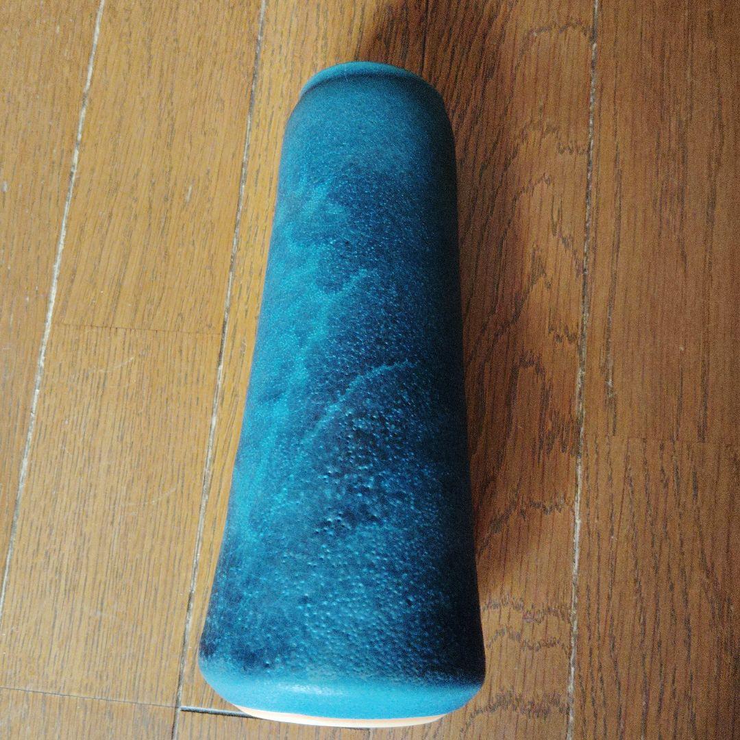 京都清水焼 谷口良三作 青色円筒形花瓶
