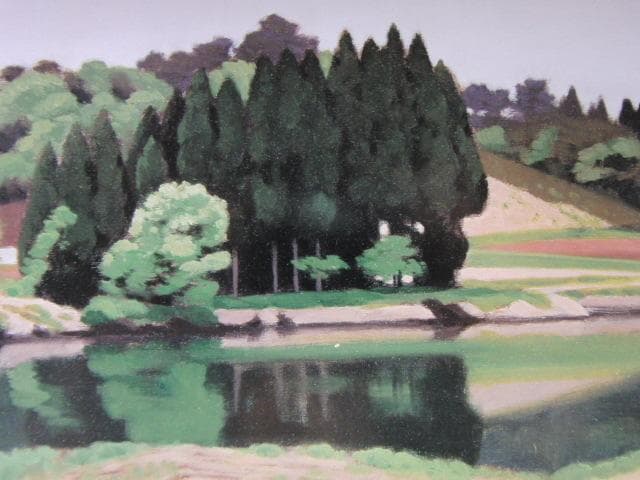橋本博英、「新緑の池畔」、希少な額装用画集より、新品高級額装付