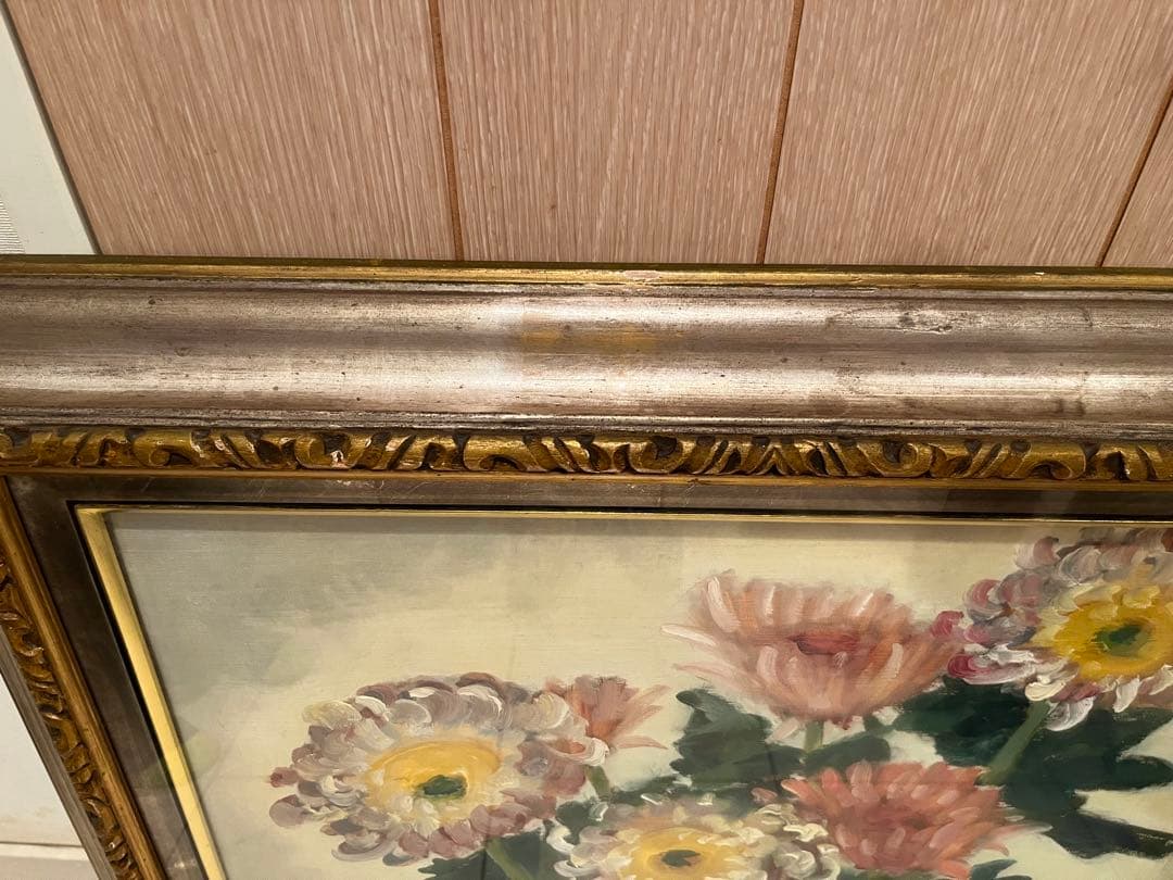 油彩画 花 金の額縁