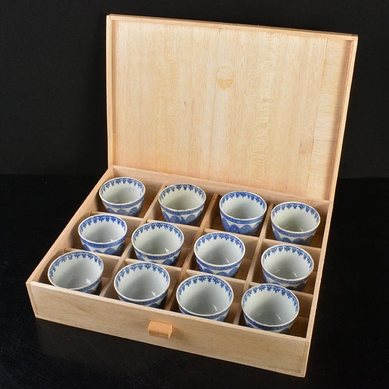 瀬戸焼　染付印判手　煎茶器　十二客　N　R7222B