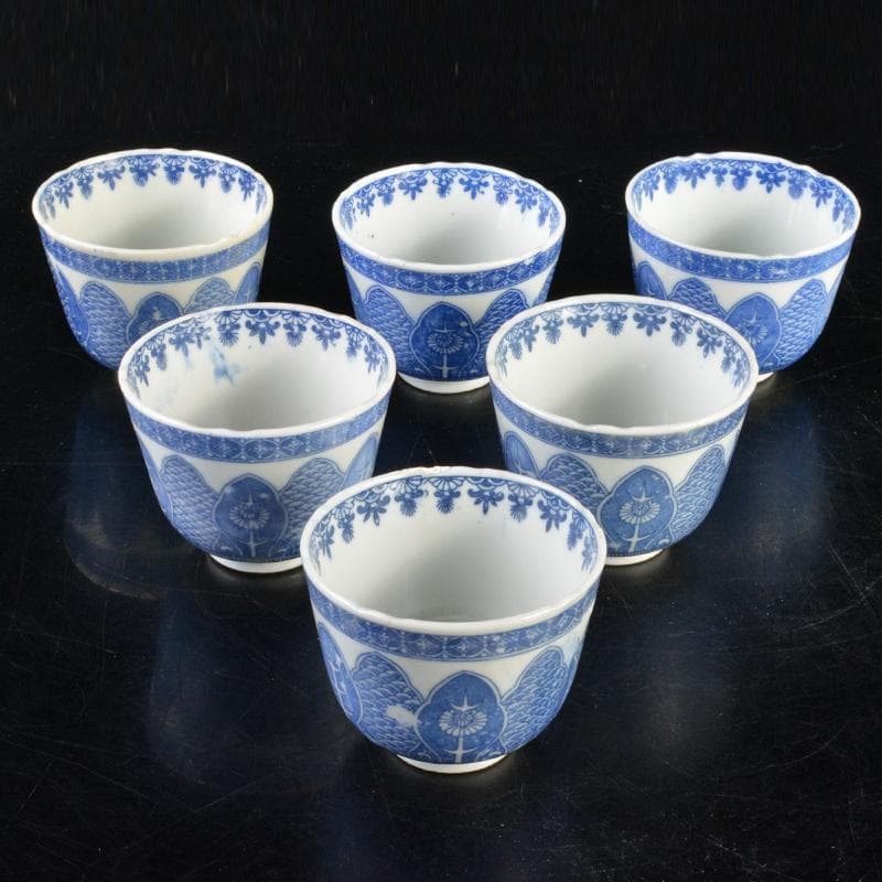 瀬戸焼　染付印判手　煎茶器　十二客　N　R7222B