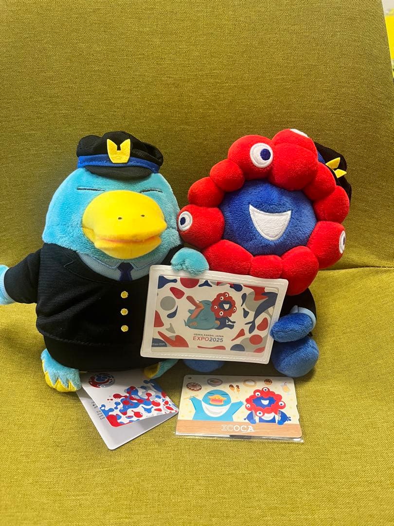 関西万博限定ICOCA付き イコちゃん、ミャクミャク駅員さんぬいぐるみ