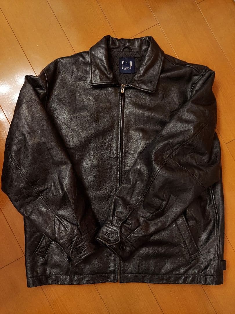 【美品】90s old GAP ブラック レザージャケット L 襟付き