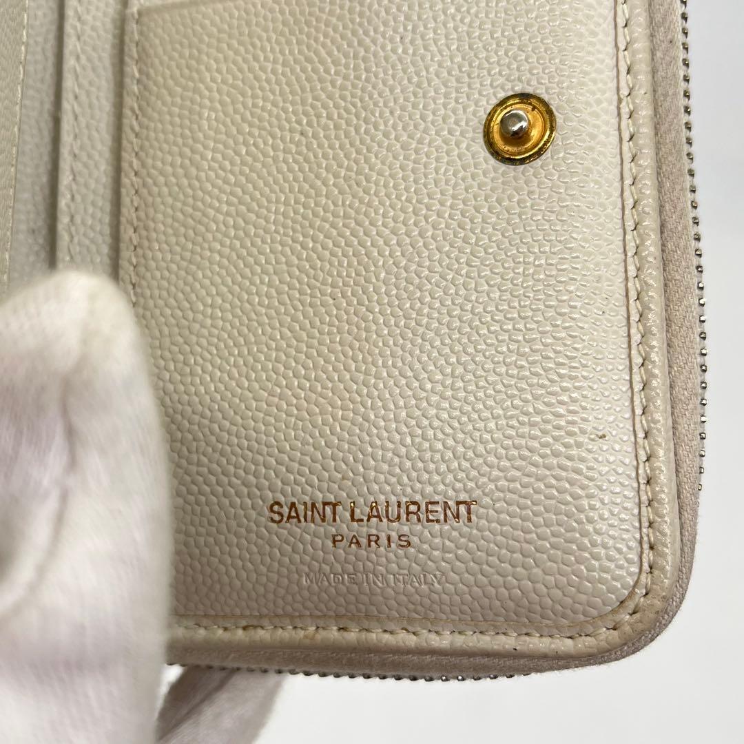 サンローラン 二つ折り財布 カサンドラ キルティング キャビアスキン 付属品完備