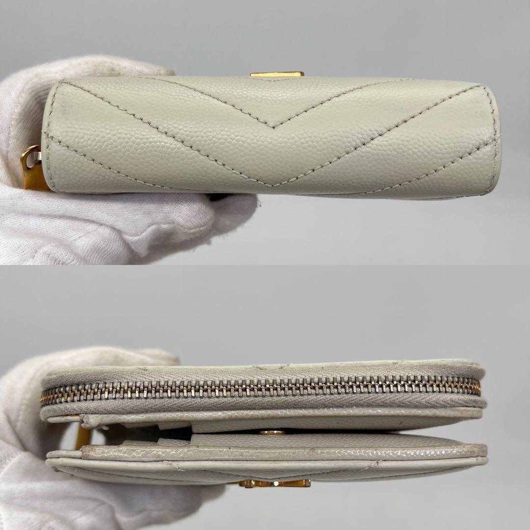 サンローラン 二つ折り財布 カサンドラ キルティング キャビアスキン 付属品完備