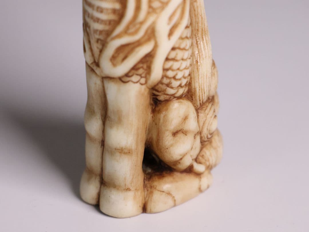 時代 堤物 根付 置物 鹿角 麒麟 全長10.5cm 神獣 彫刻【CM257】