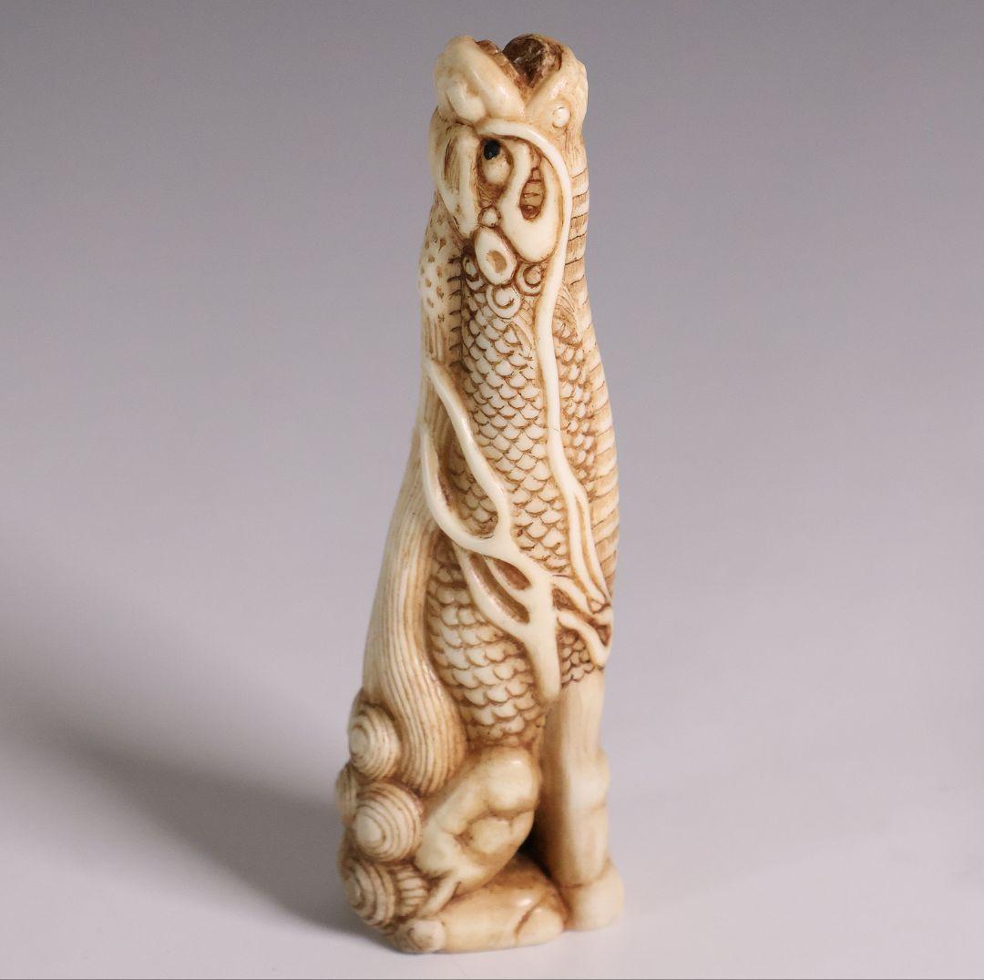 時代 堤物 根付 置物 鹿角 麒麟 全長10.5cm 神獣 彫刻【CM257】