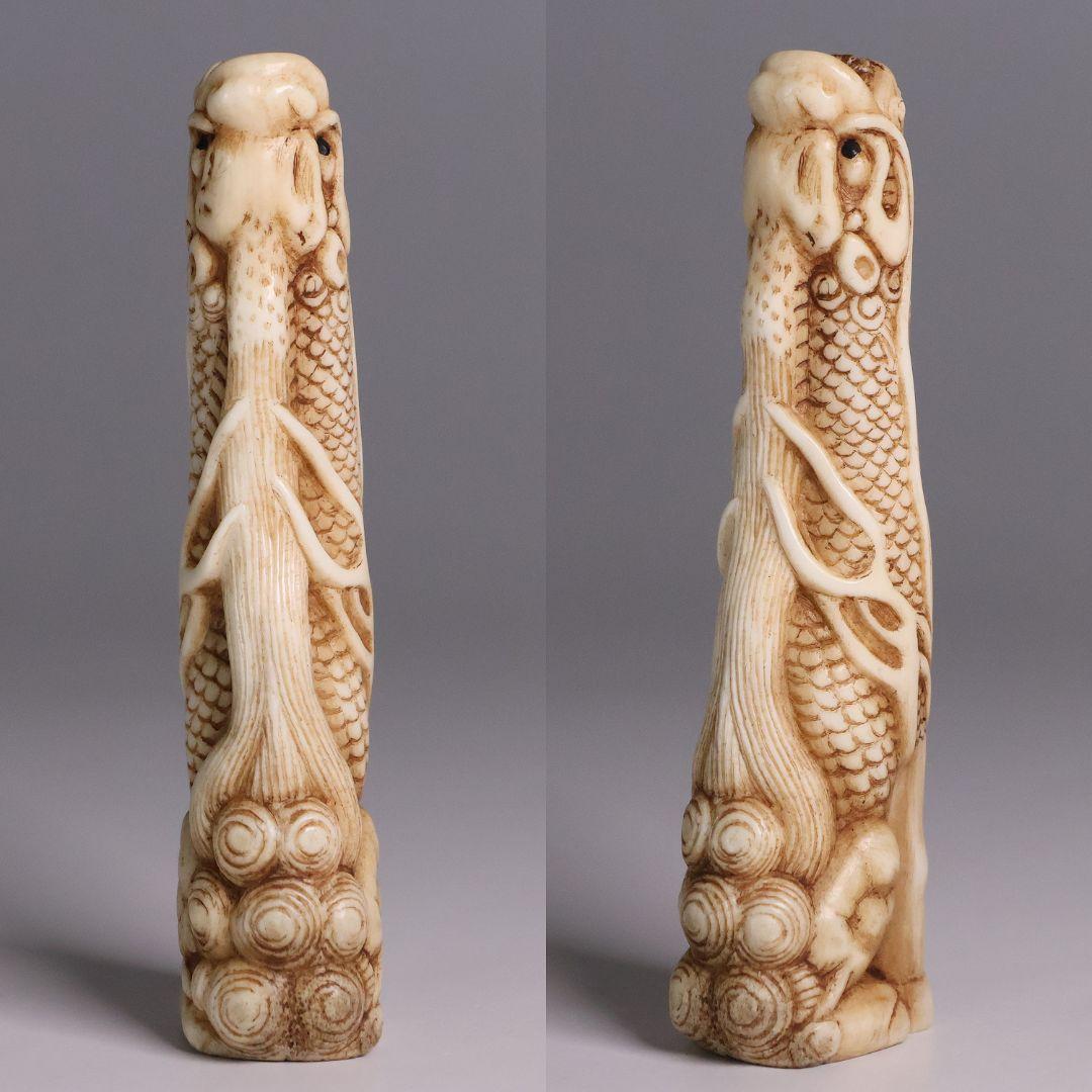 時代 堤物 根付 置物 鹿角 麒麟 全長10.5cm 神獣 彫刻【CM257】