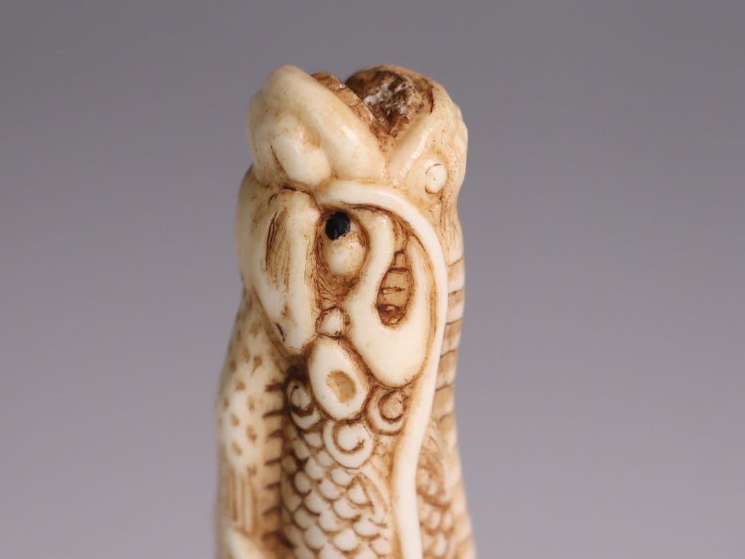 時代 堤物 根付 置物 鹿角 麒麟 全長10.5cm 神獣 彫刻【CM257】