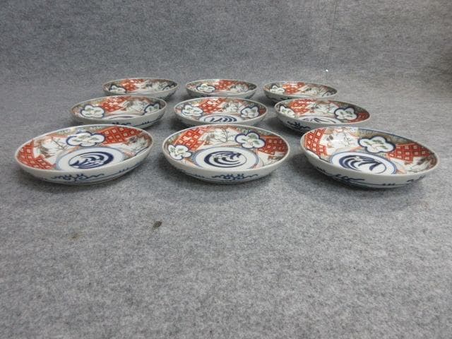 伊万里焼染錦花鳥文手塩皿9枚 [B26560]